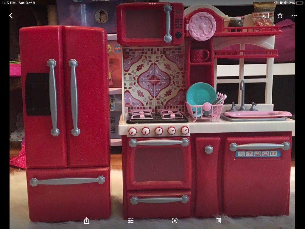 Our Generation Gourmet Kitchen Red With Refrigerator. For 18” Dolls