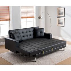 Brand New Black Leather Modern Style Adjustable Sectional Sofa Sleeper