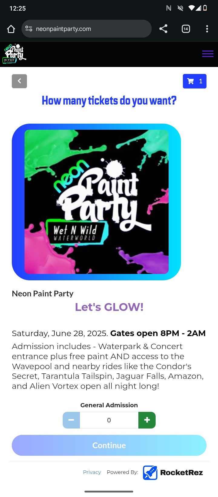 4 tickets to neon paint party