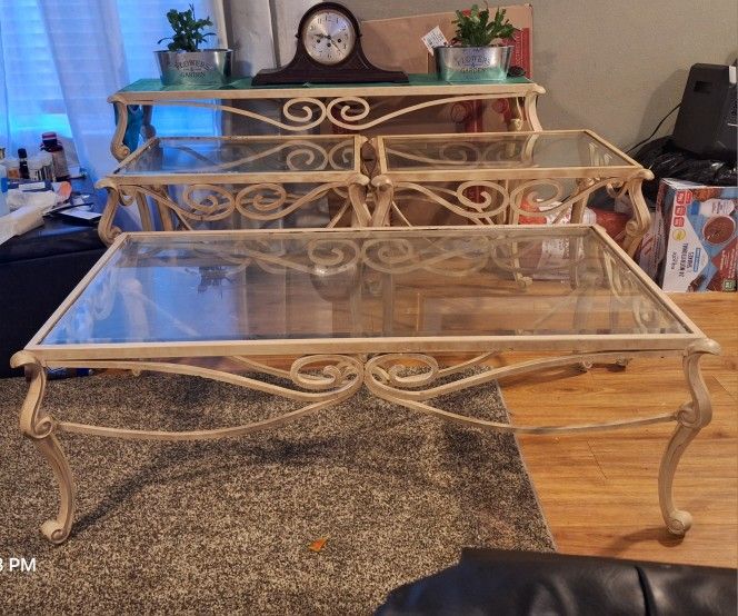 Rot Iron and glass Livingroom Tables Set Of 4