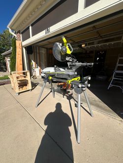 Ryobi compound sliding miter saw, stand &3 blades