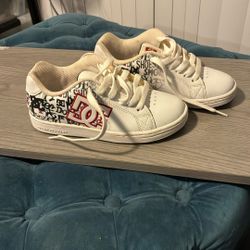 Boys, DC tennis shoes size 3 years white leather red embroidery