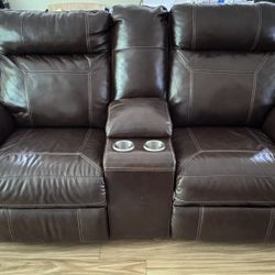 Power Leather Love Seat Recliner With Charging Station