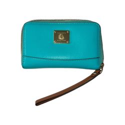 Lauren Ralph Lauren LRL Zip Around Wristlet Wallet Brown Leather Gold AS IS