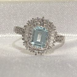 Natural Aquamarine Ring 925 5.5, 6, 6.5 Or 7.5