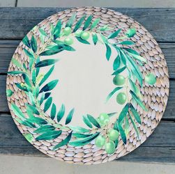 Round Placemat with Olive Branch Print
