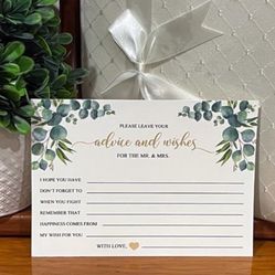 50 WEDDING BRIDAL SHOWER advice and wishes cards eucalyptus leaves greenery