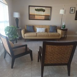 LIVING ROOM, 2 CHAIRS, END TABLES & WALL PICTURE