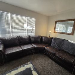 Brown Leather Sectional 