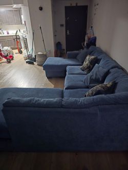 Blue Fabric Sectional Sofa with Chaise