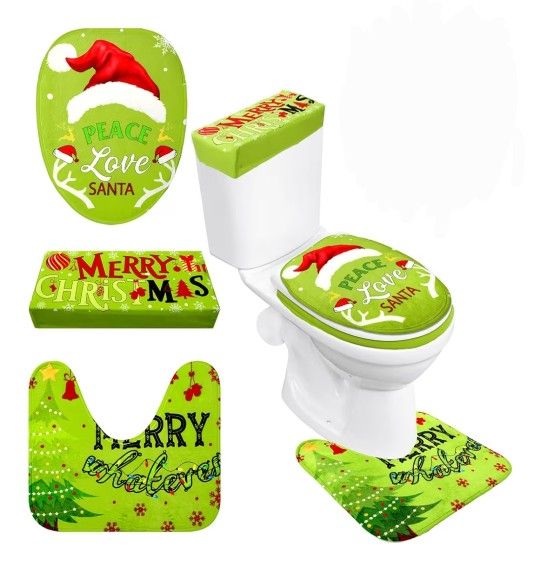 3 Pcs Christmas Green Toilet Seat Cover Set  Christmas Bathroom Decorations