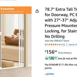 78.7" Extra Tall Transparent Cat Gate for Doorway, PC Board Clear Pet Gate with 27”-37” Width,