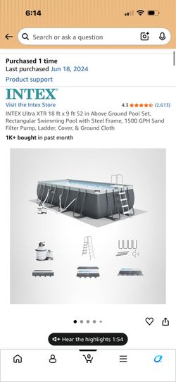 INTEX ULTRA XTR 18 got x 9 ft 52 inches above ground