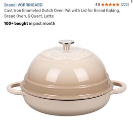 Cast Iron Enameled Dutch Oven Pot with Lid for Bread Baking, Bread Oven, 6 Quart