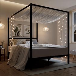 Queen Size Metal Canopy Bed Frame,