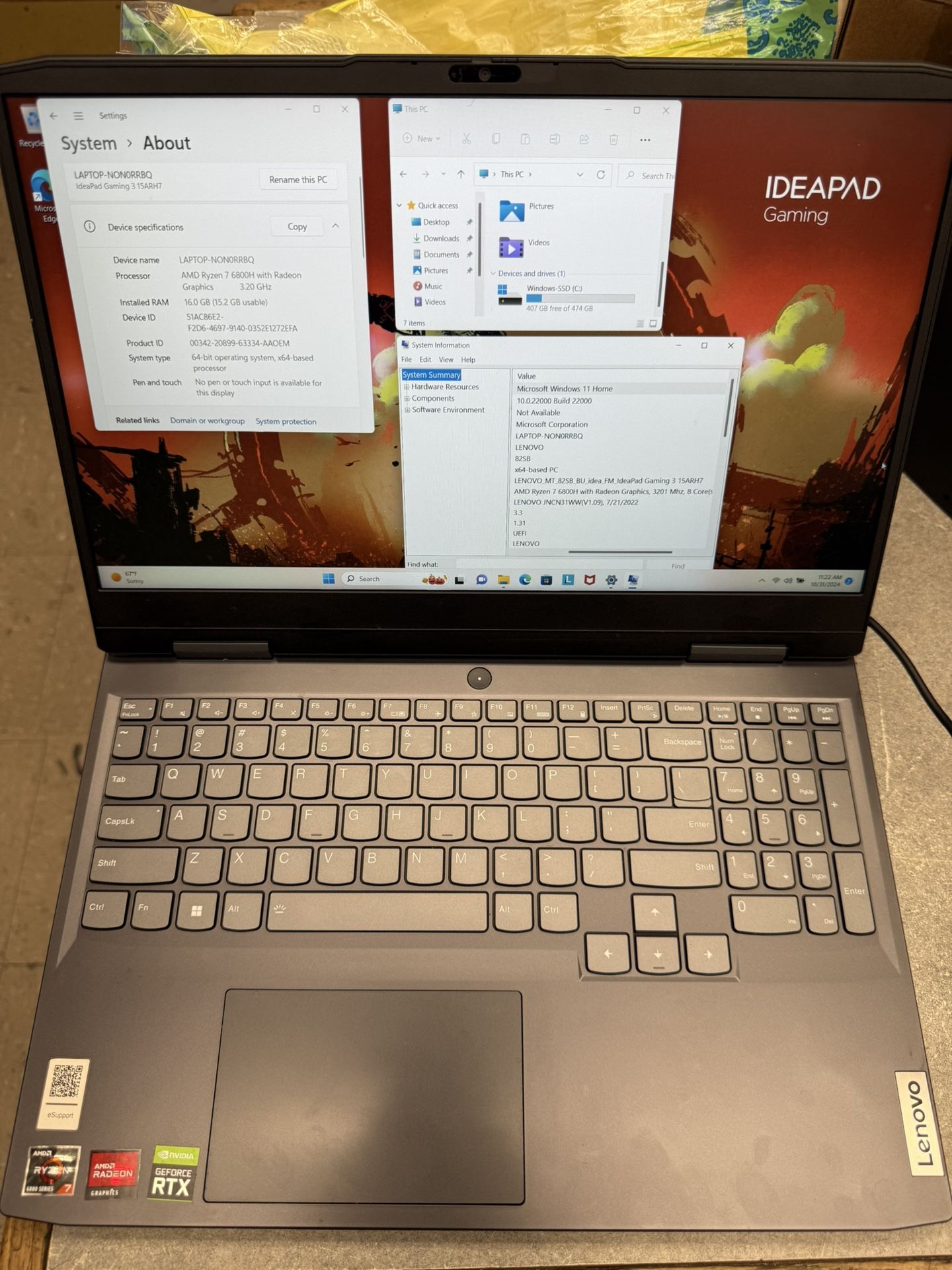 Lenovo IdeaPad Gaming 3 Laptop 15ARh7 AMD Ryzen 7 6800H 3.2G 512GB SSD 16GB