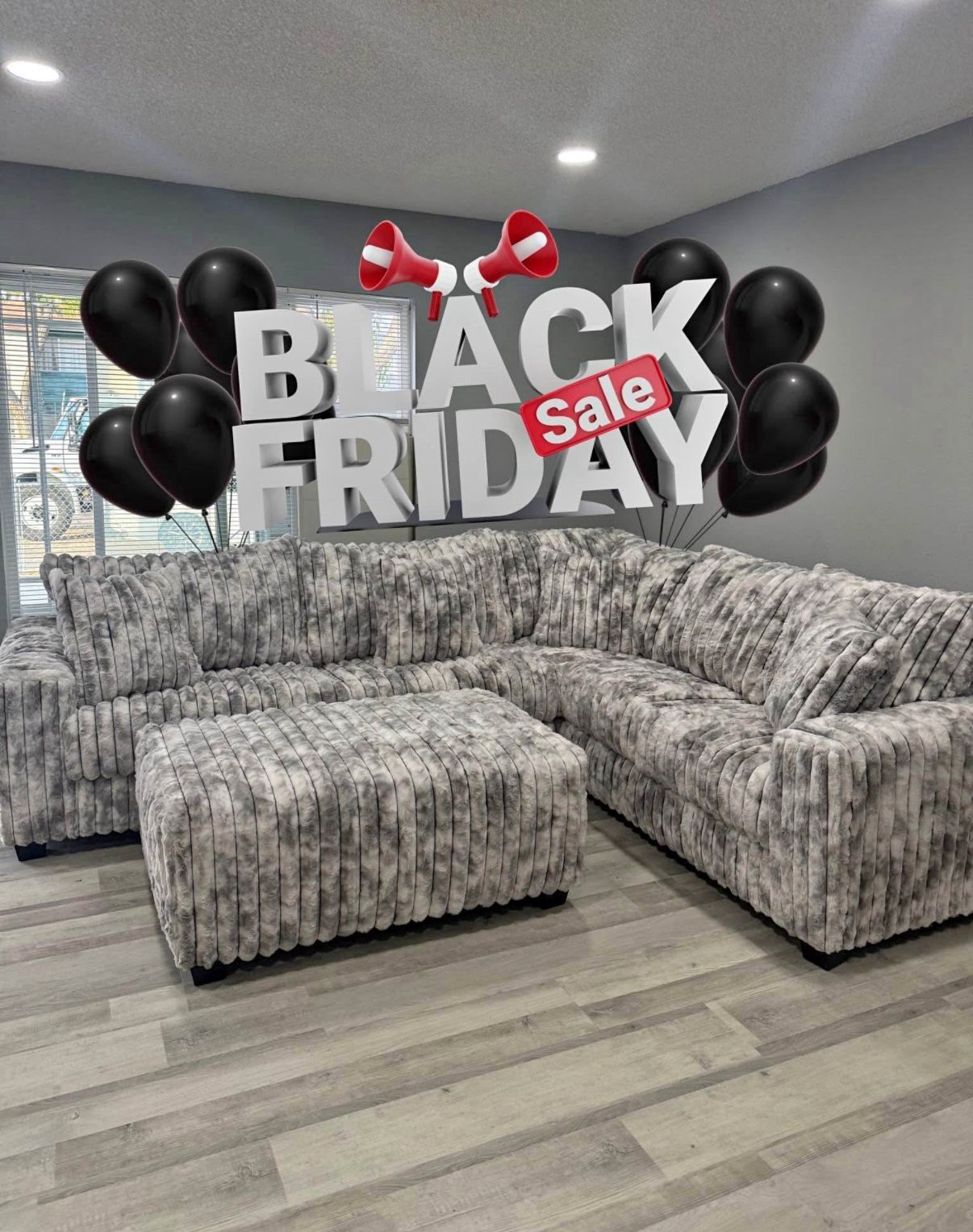 Viral XL Corduroy Sofa Sectional + Ottoman Set - Free Delivery Promo 