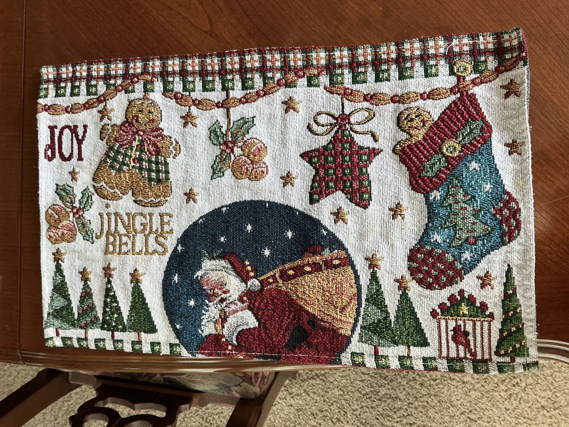 Placemats For Christmas. Set Of 4. 18” X 11”. Santa, Christmas Trees, Stars. Heavy Upholstery Weight Fabric.