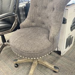 Sinclair Office Chair, Multiple Colors  Silver nailheads Plush seat and back Stylish desk chair alternative Metal casters Charcoal Gray 100% Polyester