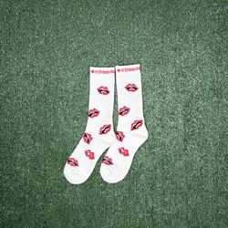 White with pink letter chrome socks