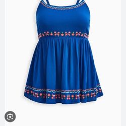 BNWT Torrid Babydoll Embroidered Gauze Woven Tank Top