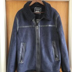 Men's Vegan Guess Suede Sherpa Jacket Large Aviator Pilot