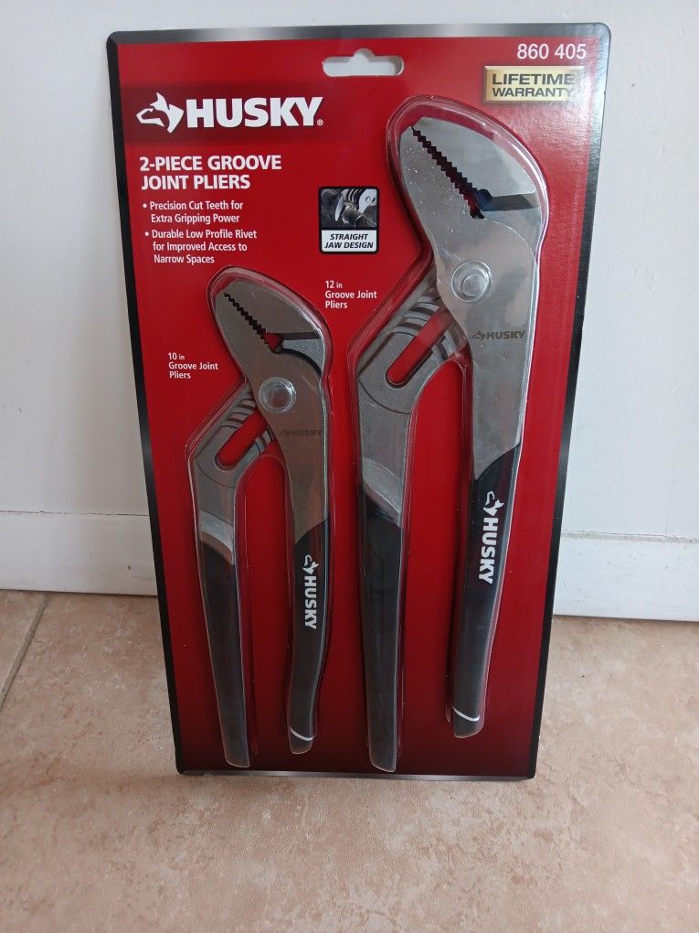 (Brand New)HUSKY 2PC. 12" & 10" Groove Joint Pliers