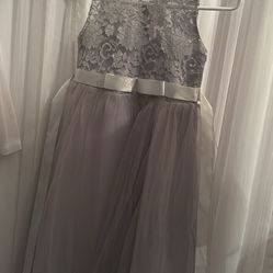 Girls Grey Floral Easter Dress