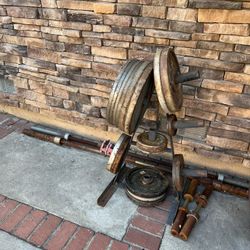 Olympic Weights Total Of 410 Lbs Plus 4 Bars 