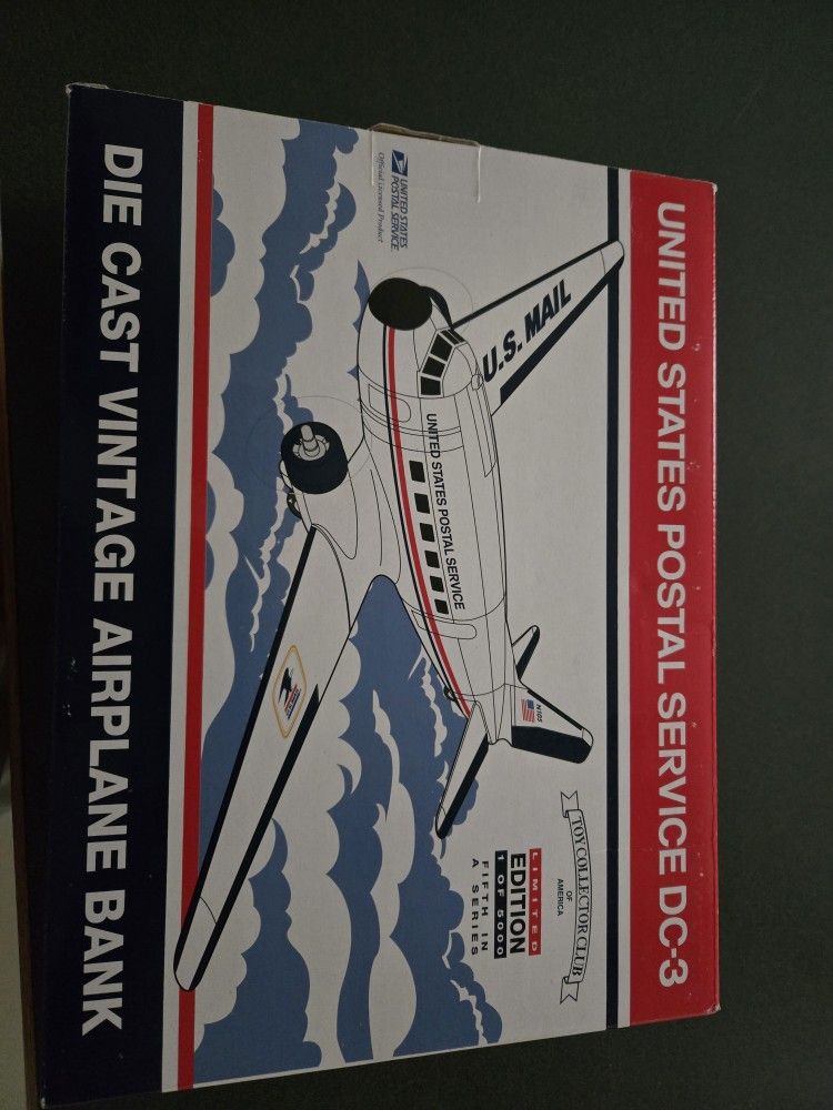 USPS Die Cast Vintage Airplane Bank, MINT, NIB