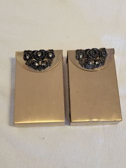 Vintage Cigarette Case with gold tone with roses and rhinestones