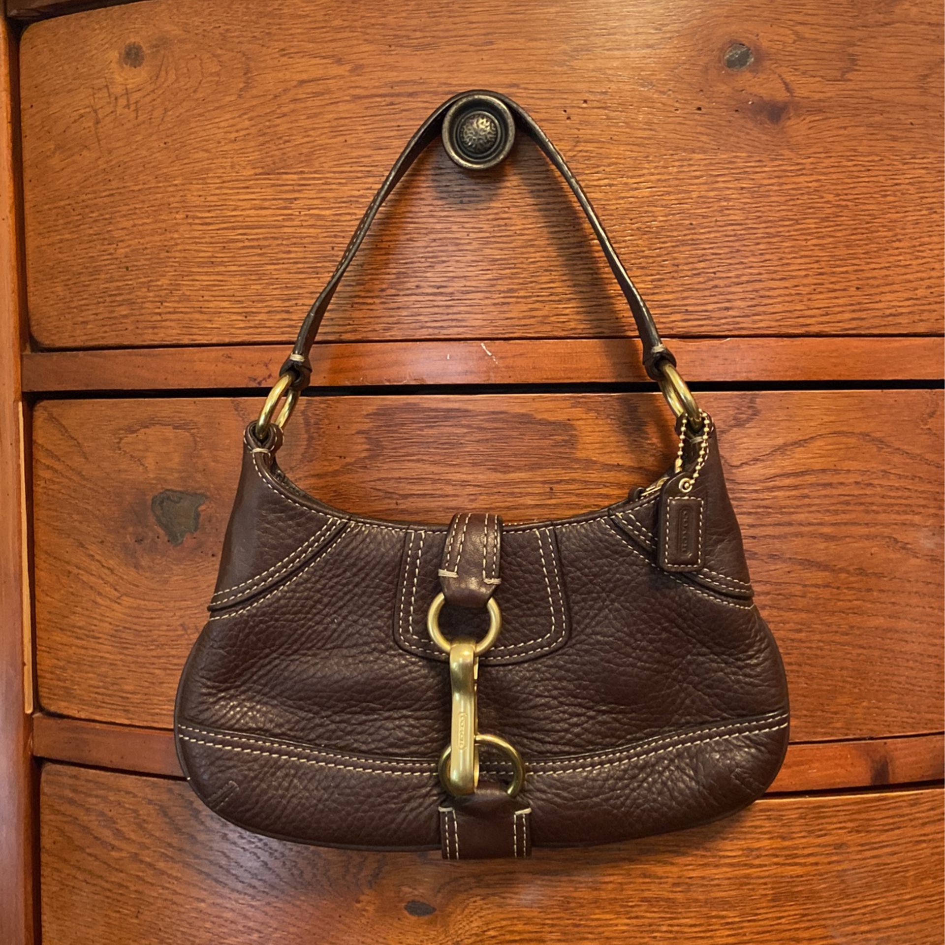 Coach Hampton Brown Leather Pebbled Mini Handbag
