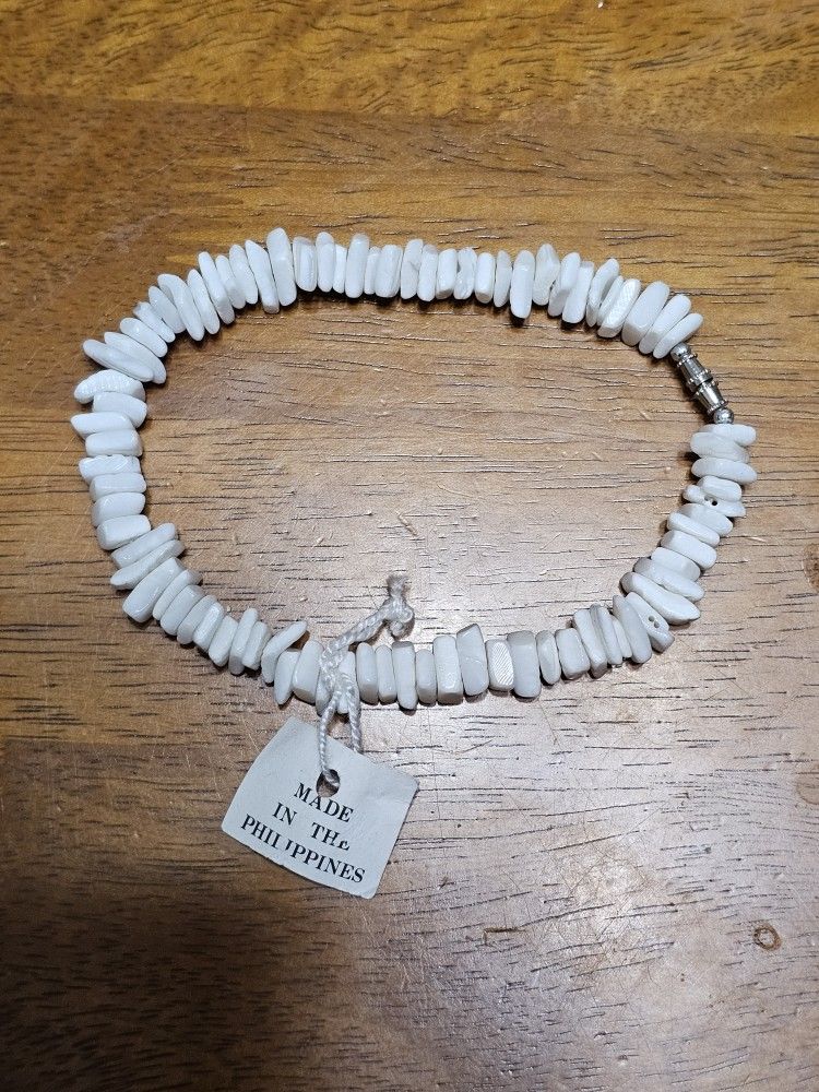White Puka Shell Anklet Beach Surfer Jewelry 9.5"