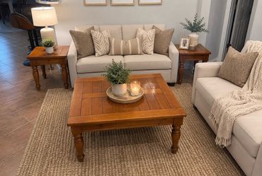 Rectangular Brown Wood Coffee Table, Solid, Indoor Living Room