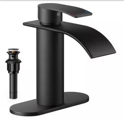FORIOUS Single-Handle 1 or 3 Hole Waterfall Bathroom Faucet Bathroom Sink Faucet Black