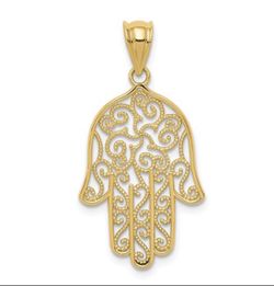 14k Filigree Hamsa Pendant K5102