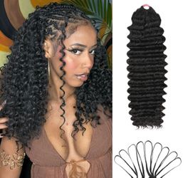 Deep Wave Human Feather Crochet Hair Bundle Pre-Separated 14 Inch 60g Natural Black