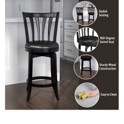 Hillsdale Furniture Savana 25.5" Wood Upholstered Counter Height Swivel Stool, Black