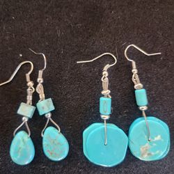 2 Pair Blue Turquoise Pierced Earrings