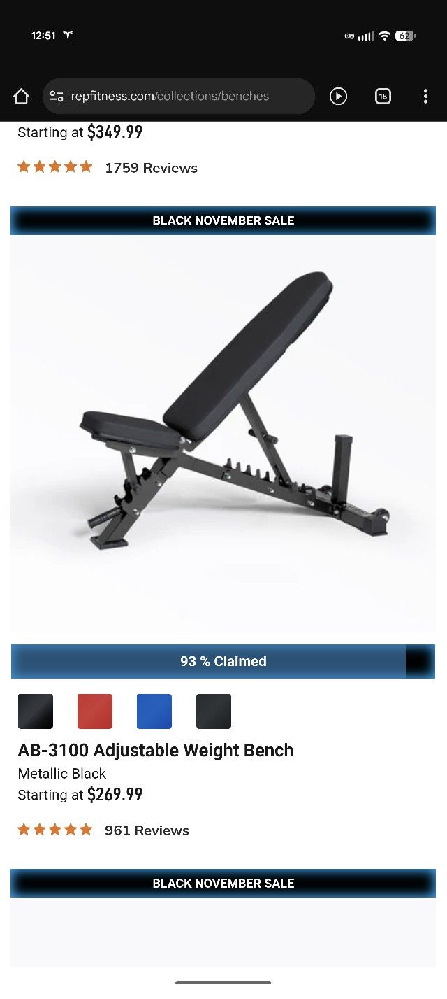 Ab-3100 Rep Fitness Adjustable Weight Bench 