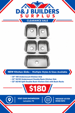 Brand New Clearance Kitchen Sinks – Multiple Styles & Sizes – $180 Each