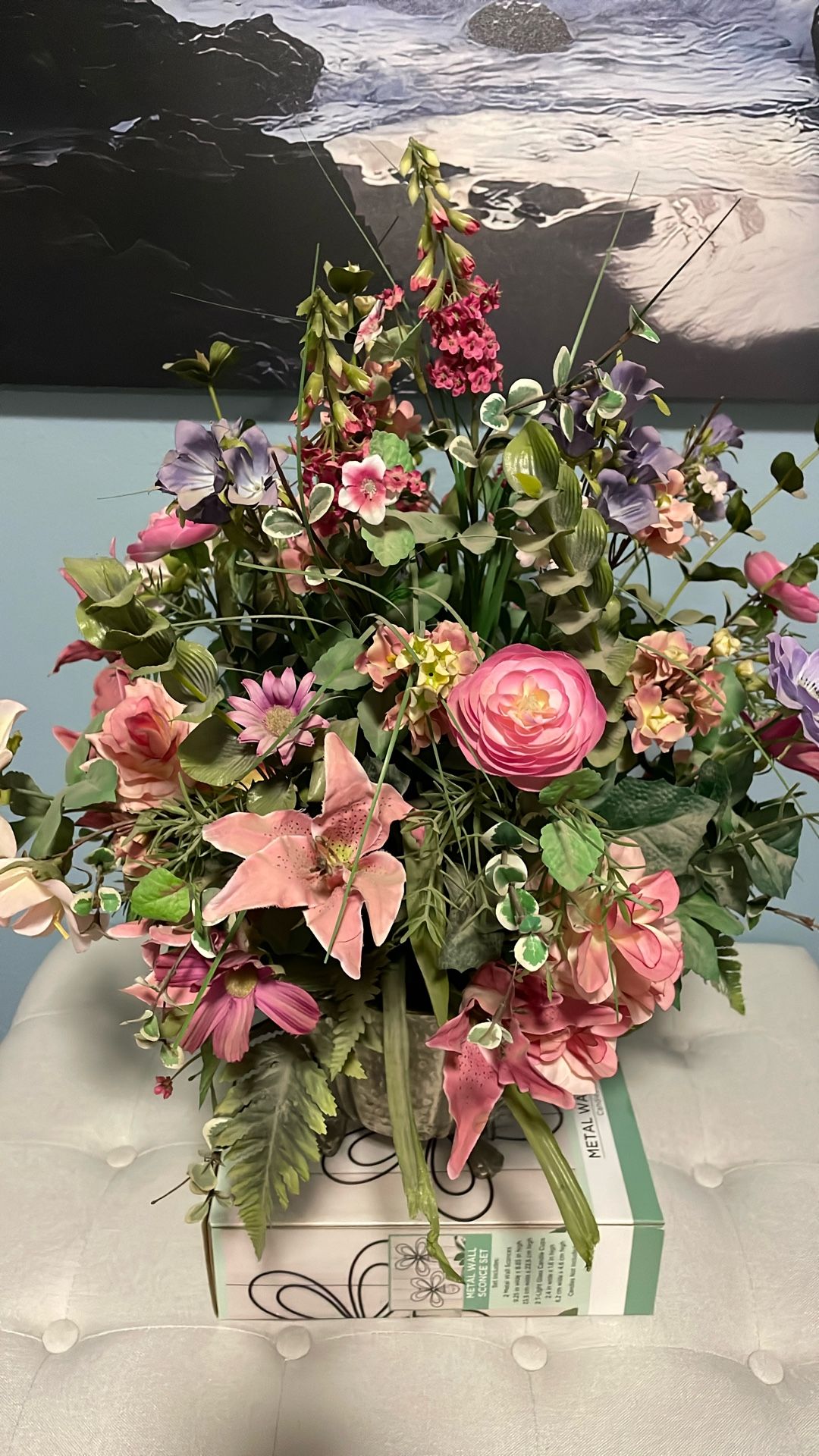 Large Fake Floral Flowers π Arrangement Decor Beautiful Footed Base