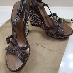 Bottega Veneta Intrecciato Leather Wedge Sandals
