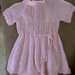 Toddler girl’s handmade pink knit dress, 2T