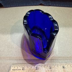 Vintage Clamborne cobalt blue glass utensil holder, often called a "spooner" or "mule shoe" holder