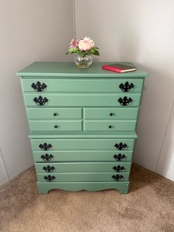 Solid Wood Tall Dresser – Refinished Sage Green