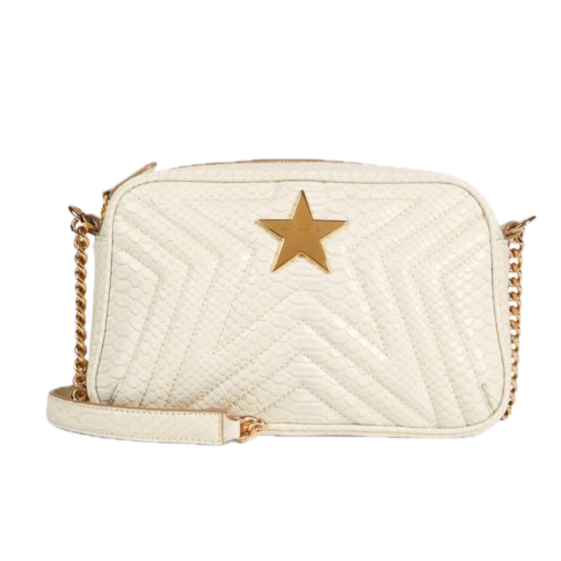 Stella McCartney White Python Embossed Faux Leather Star Crossbody Bag