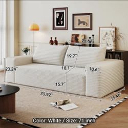 71" White Modern 2 Seater Boneless Sofa
