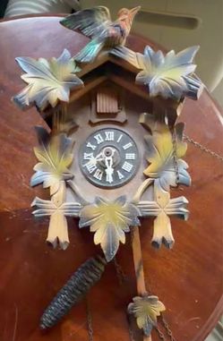 Vintage German Black Forest Cuckoo Clock – Hand-Carved Bird & Leaves Untested / Complete
