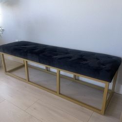 Tufted Long Bench Black And Gold 